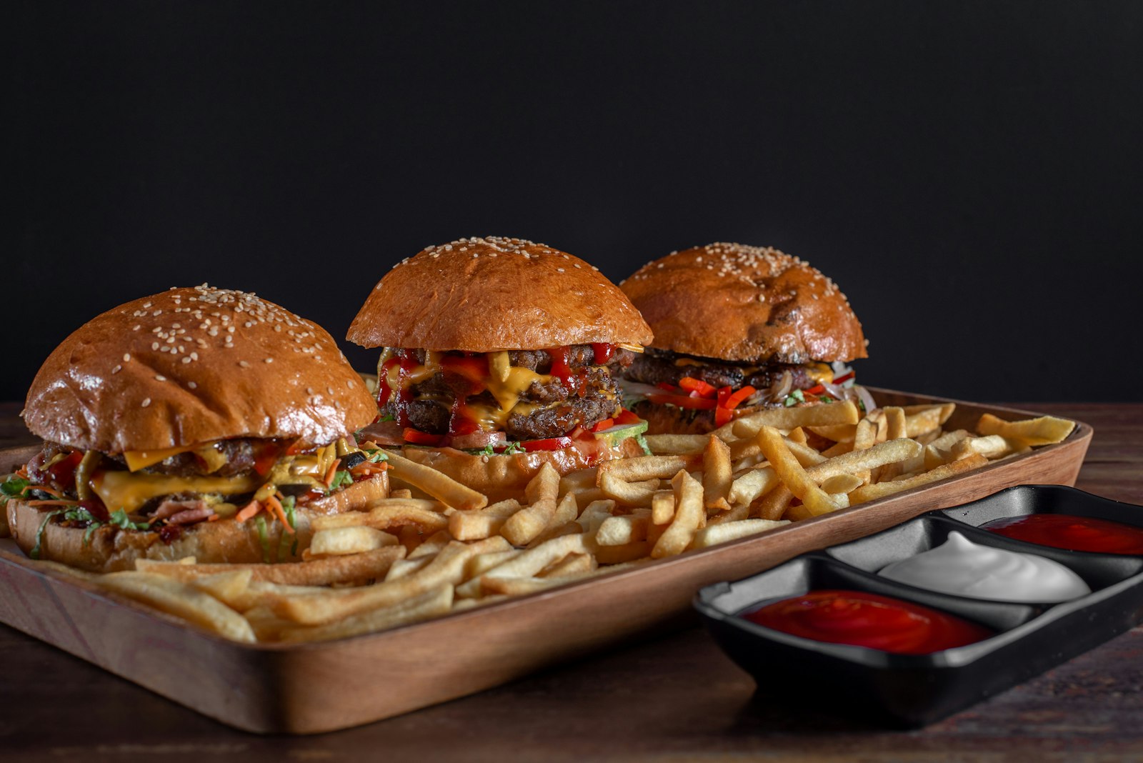 Family Box with burgers, fries and wings